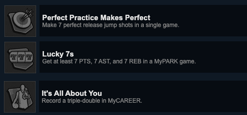 Three locked achievements with different scoring requirements from NBA 2k15