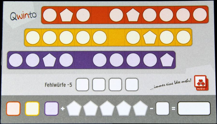 A Qwinto board with red, yellow and purple rows with empty slots for numbers