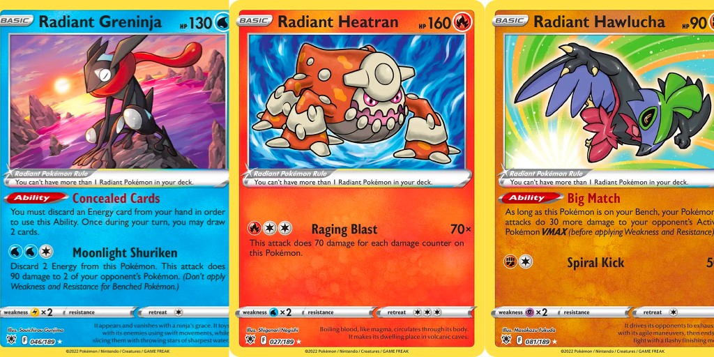 new Radiant Pokemon cards, Greninja, Heatran and Hawlucha