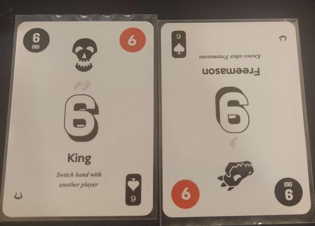 On the left, card numbered 6 right way up and on the right card numbered 9 upside down. The font has drop shadow to the bottom right so numbers are distinguishable.