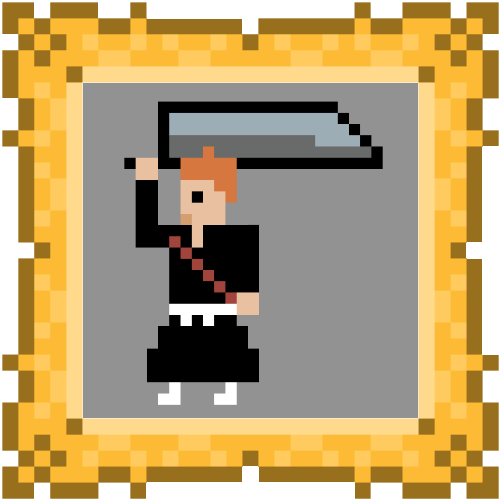 Pixel art of Ichigo Kurosaki wielding a sword