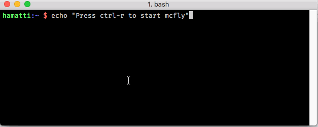 Screenrecording of bash shell using mcfly to read through history, re-run commands and edit commands