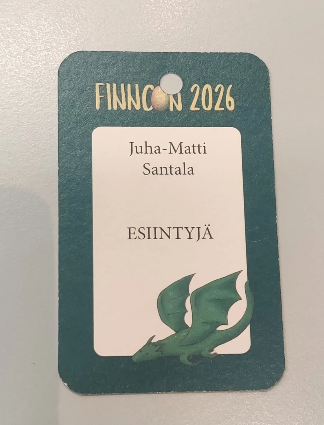 Finncon 2026 badge for Juha-Matti Santala 
