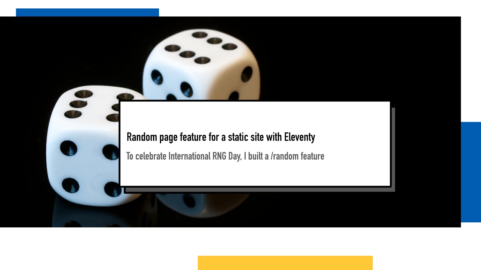 Random page feature for a static site with Eleventy : Juha-Matti Santala