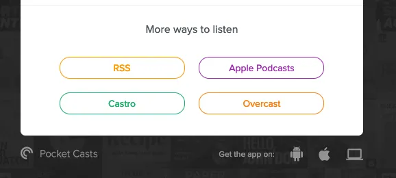 More ways to listen: Rss, Apple Podcasts, Castro, Overcast 